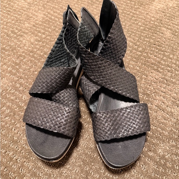 Eileen Fisher Black Woven Sandals - Picture 1 of 6